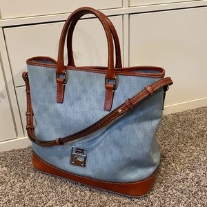 Dooney and Bourke Chelsea Shopper in Blue Signature Canvas with Leather Trim
